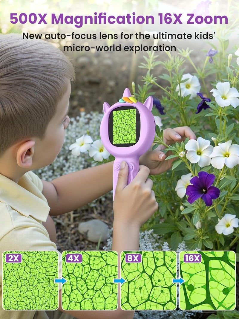 Acoath Microscope for Kids, Auto-Focus Handheld Digital Microscopes with 2.0" Screen, 8 LEDs Rechargeable Pocket Mini Microscope Christmas Gifts Educational Science Toys for Ages 5 6 7 8 9 10 11 12 - Image 3